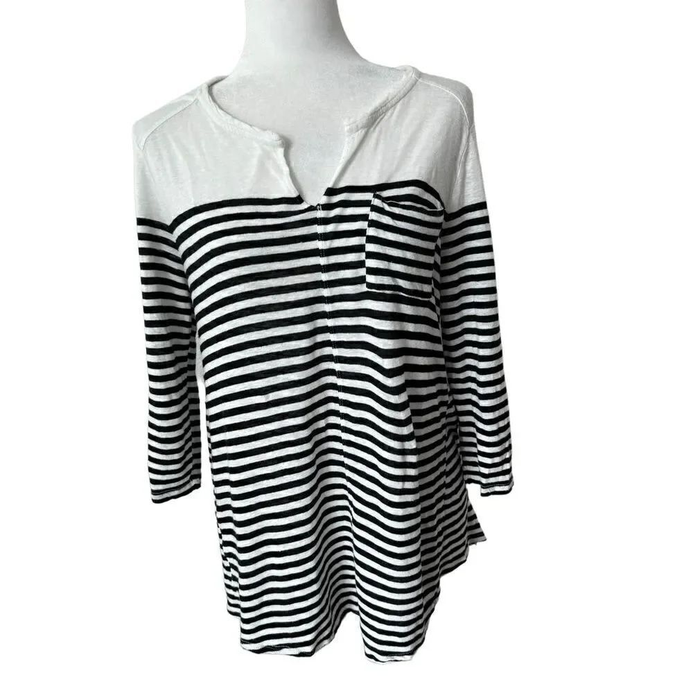 Lucky Brand Casual Shirt Black White Striped Size M